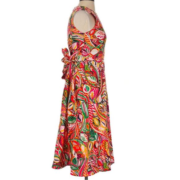 HOBBS London 100% Linen Twitchill Multicolor Sleeveless Fit and Flare Fun Dress - Picture 5 of 10